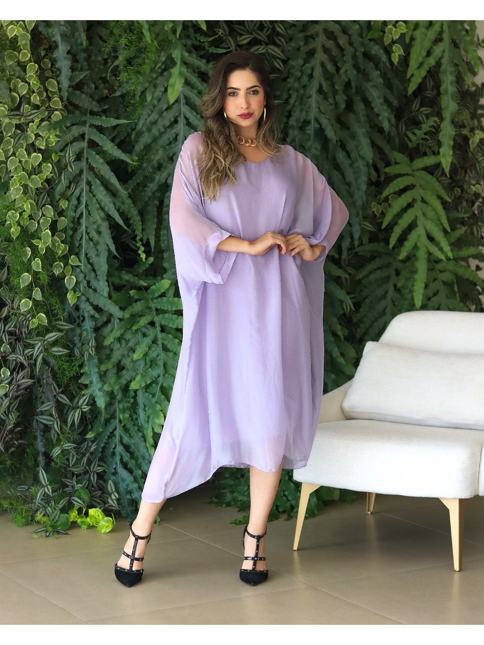 Kaftan Patrícia Seda Italiana Lilás