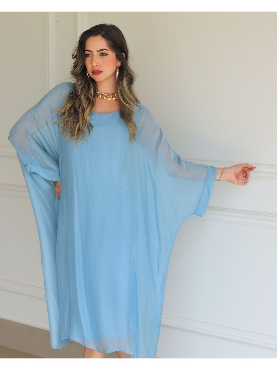 Kaftan Patrícia Seda Italiana Azul Jeans