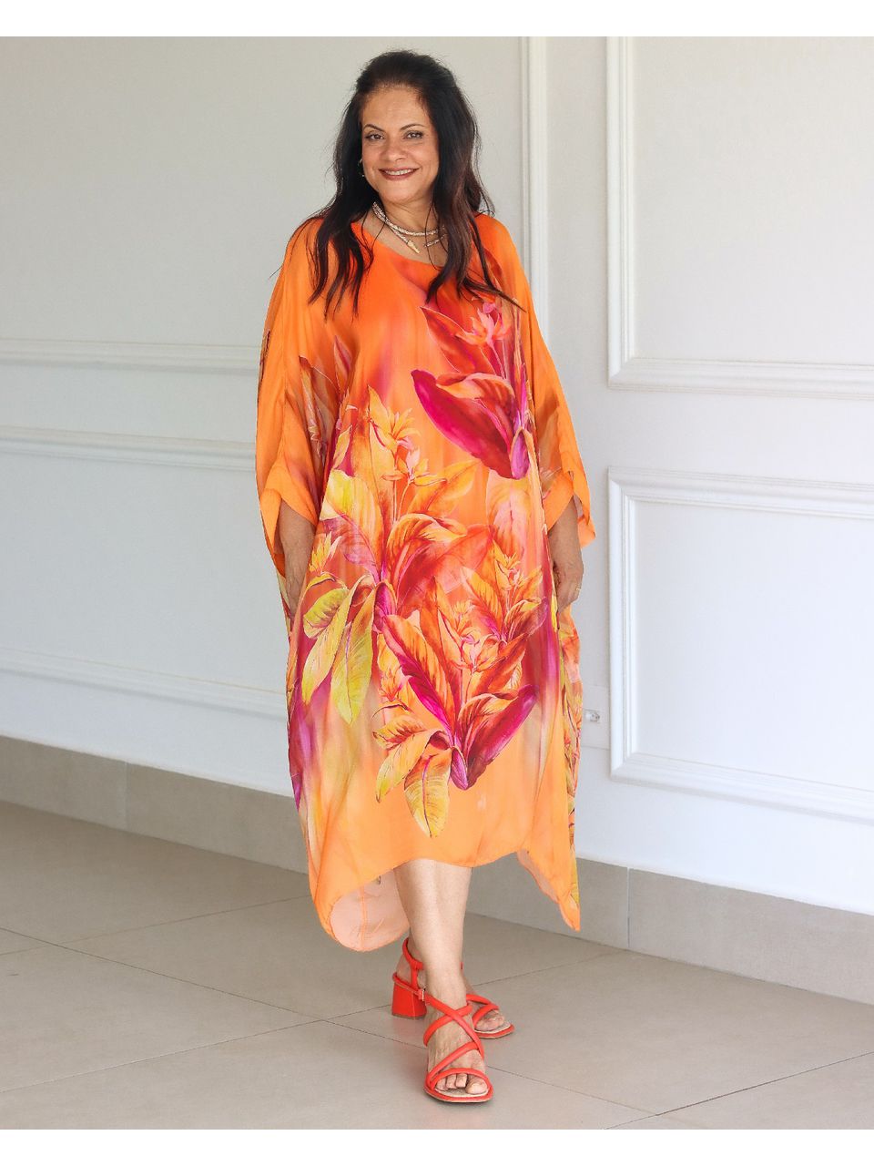 Kaftan Raquel Seda Italiana Laranja