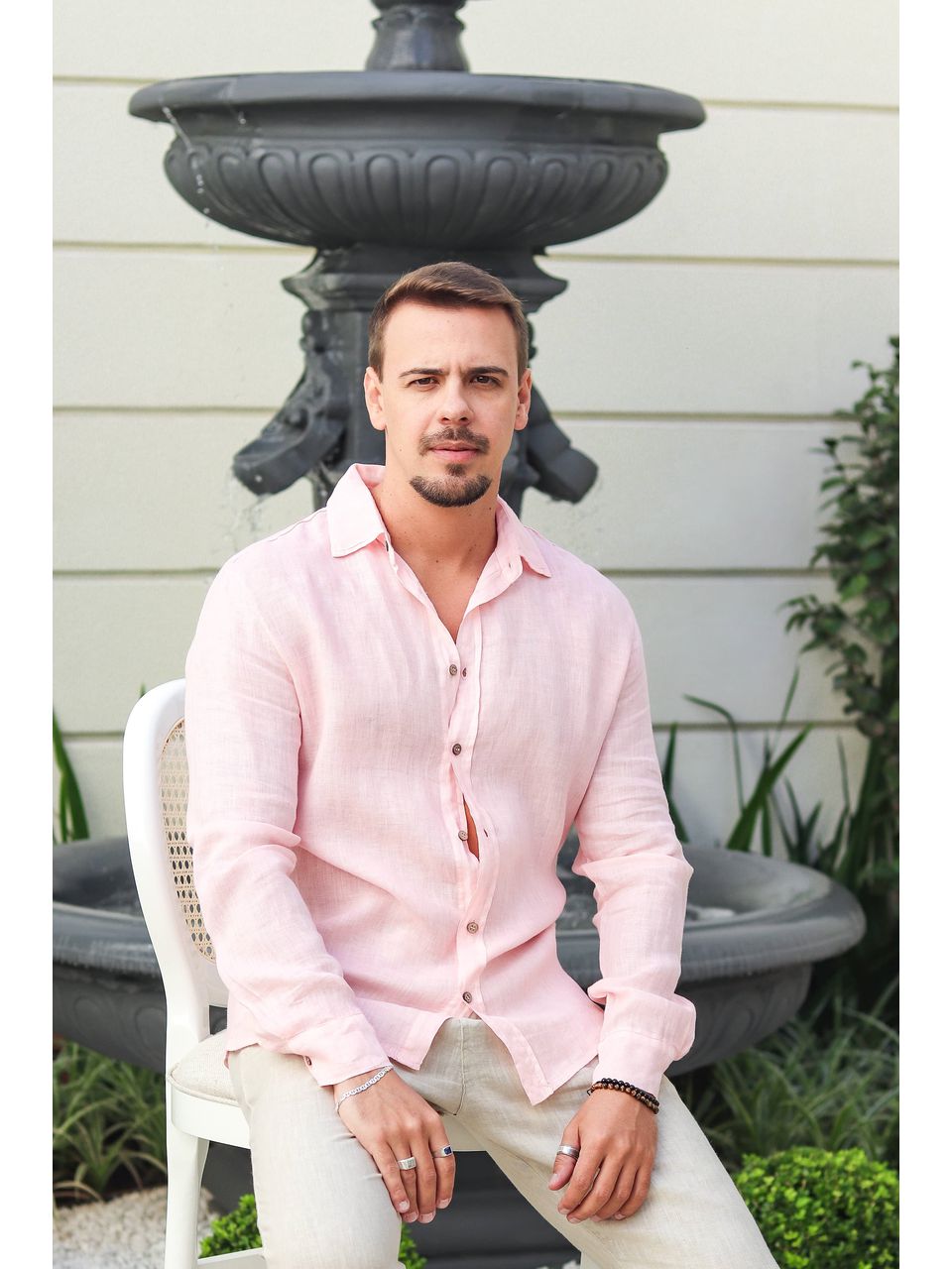 Camisa Masculina Manga Longa Samuel - Linho Italiano Rosa Bebe
