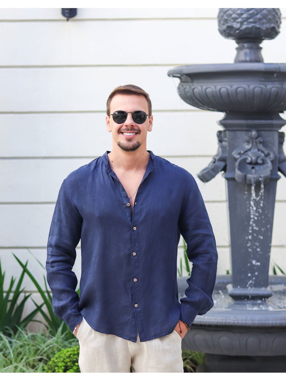 Camisa Masculina Enrico Linho Italiano Azul Marinho