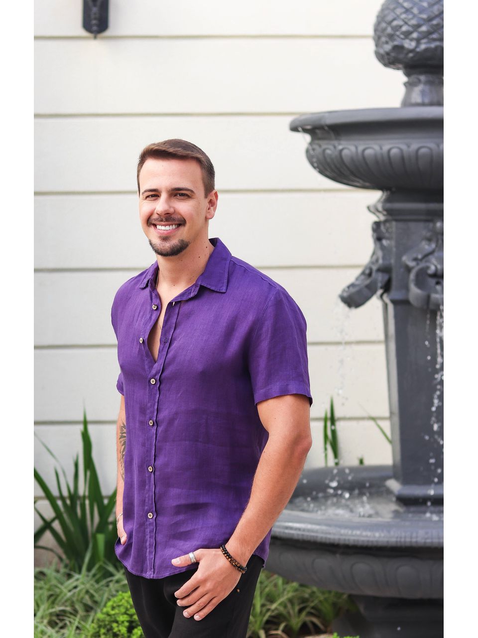 Camisa Masculina Manga Curta Davi - Linho Italiano Roxa