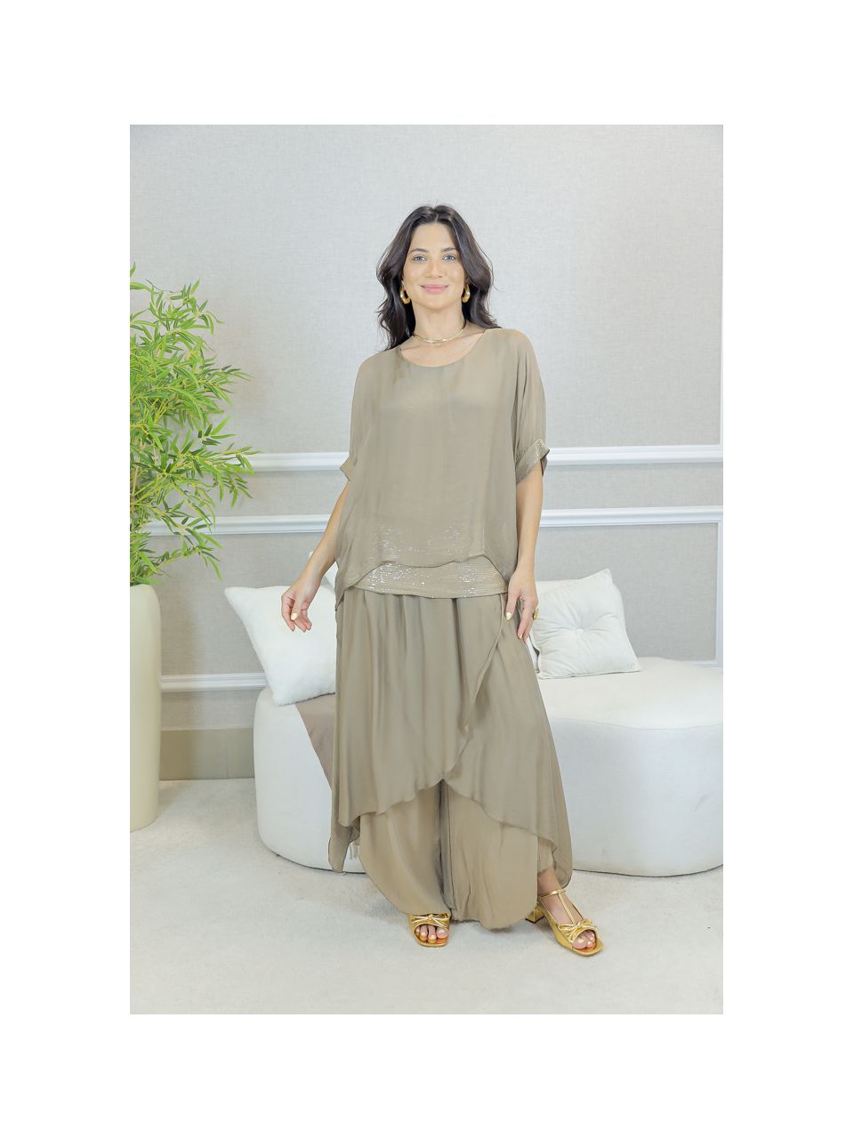 CONJUNTO AMOR PERFEITO CARAMELO SEDA ITALIANA 