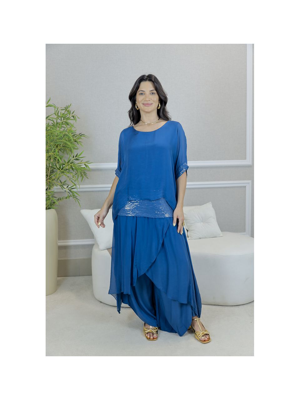 CONJUNTO AMOR PERFEITO PETROLIO SEDA ITALIANA 