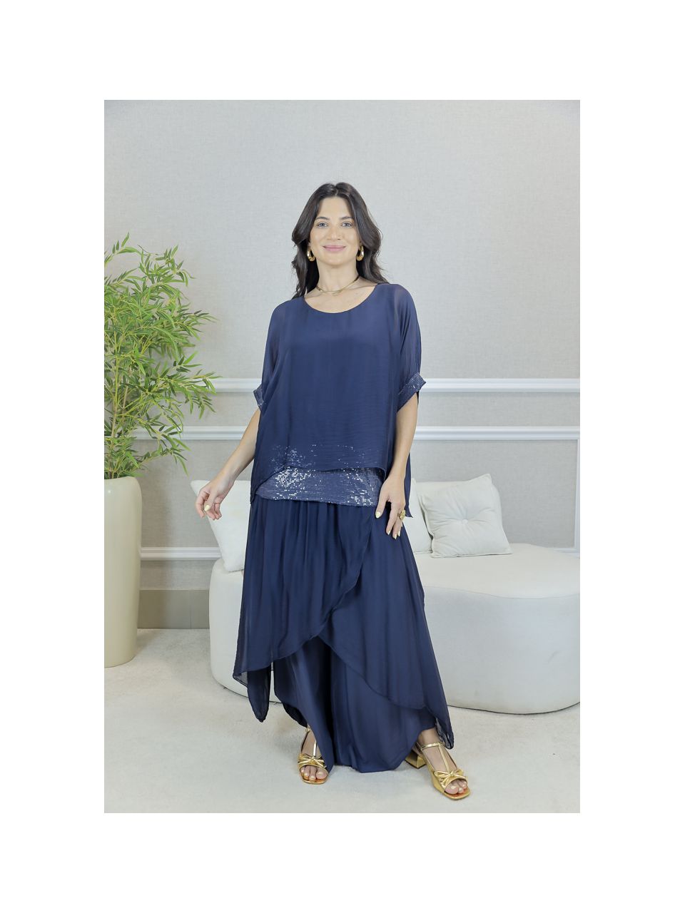 CONJUNTO AMOR PERFEITO MARINHO SEDA ITALIANA