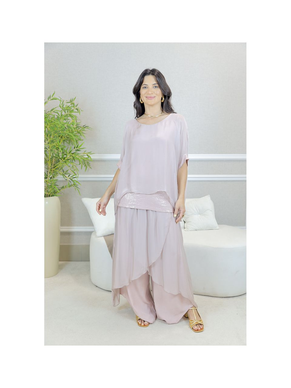 CONJUNTO AMOR PERFEITO ROSE SEDA ITALIANA 