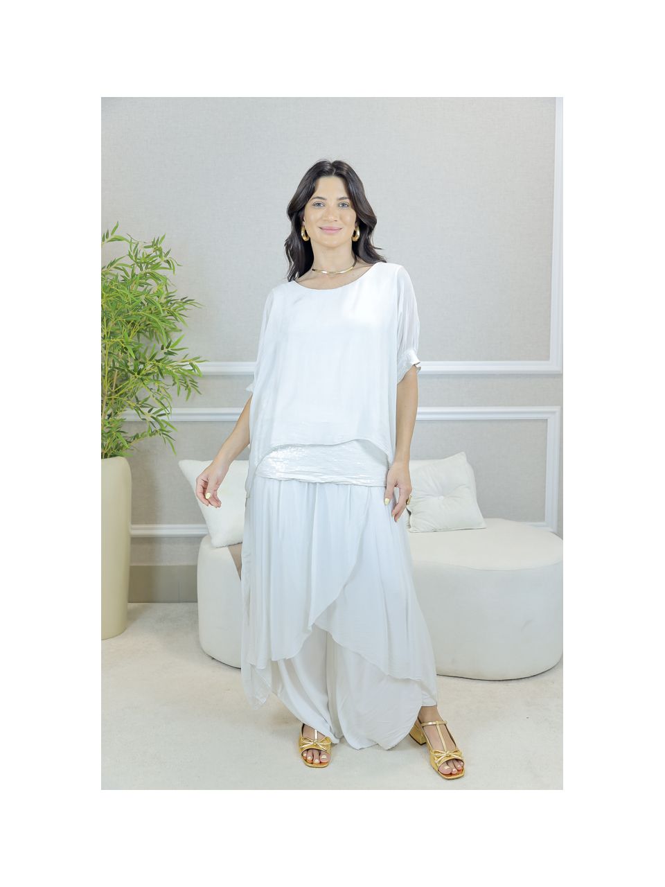 CONJUNTO AMOR PERFEITO BEGE SEDA ITALIANA 