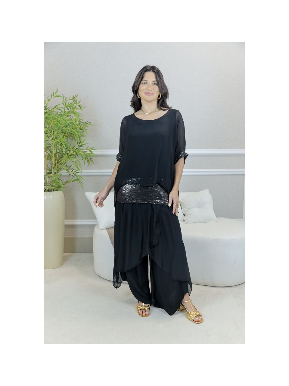 CONJUNTO AMOR PERFEITO PRETO SEDA ITALIANA 