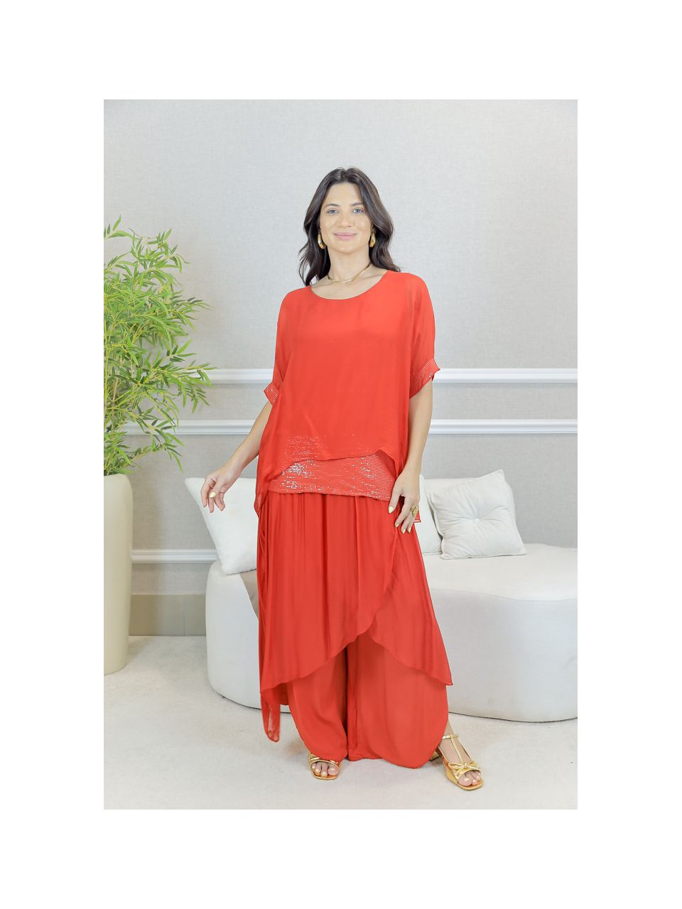 CONJUNTO AMOR PERFEITO VERMELHO SEDA ITALIANA 