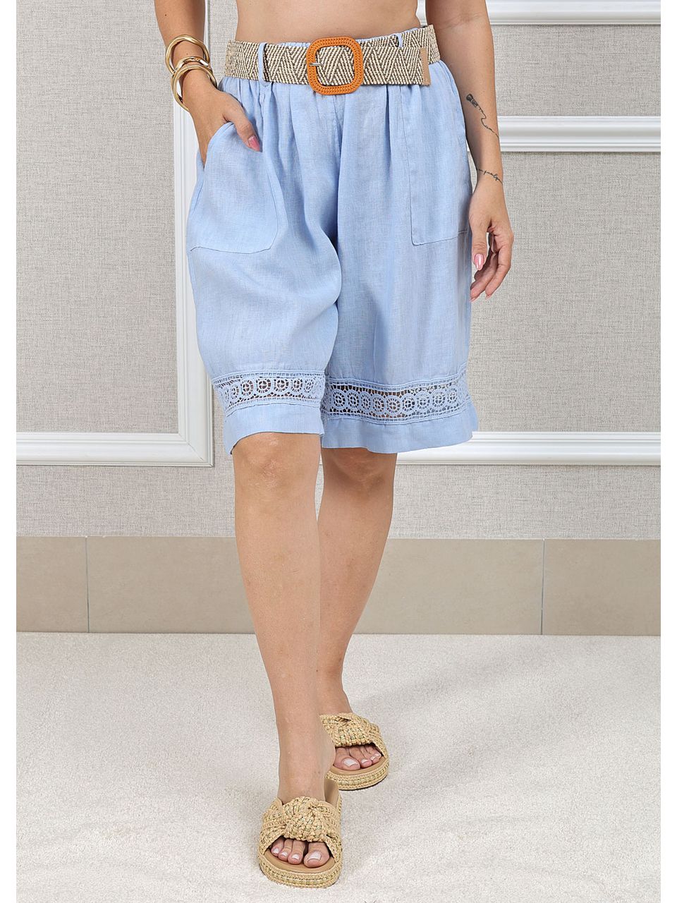 Bermuda Selena Linho Italiano Azul Bebe