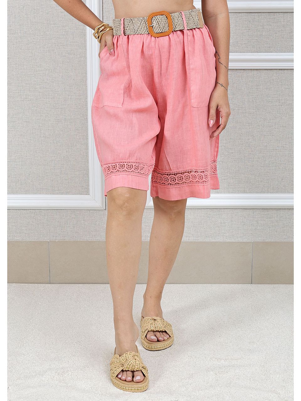 Bermuda Selena Linho Italiano Coral