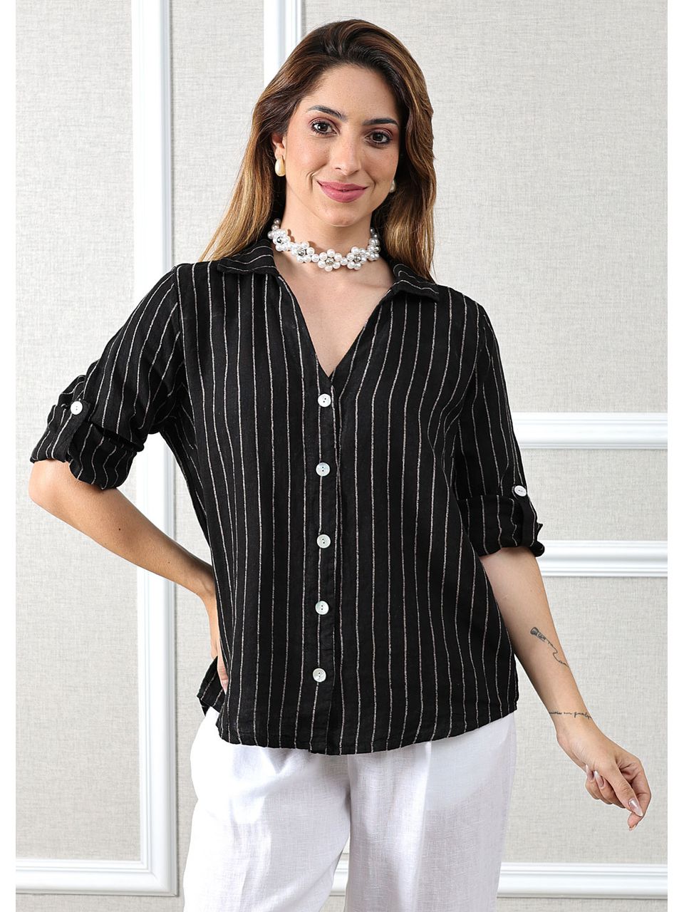 Camisa Celia Linho Italiano Preto