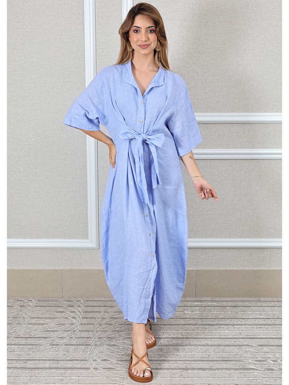Chemise Sabrina Linho Italiano Azul Hortência 