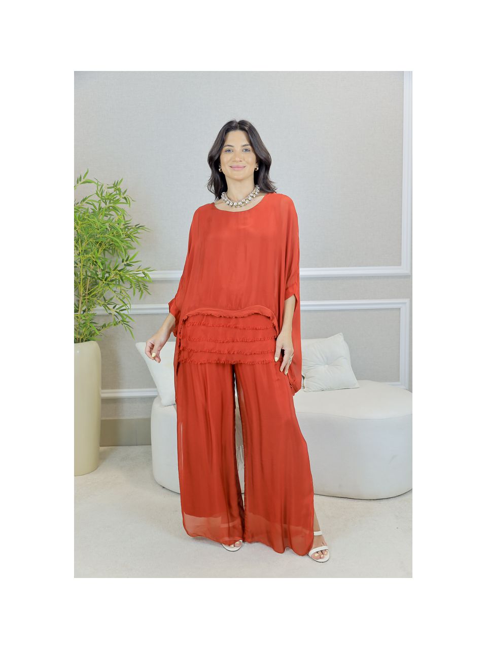 CONJUNTO ZINIA VERMELHO SEDA ITALIANA 