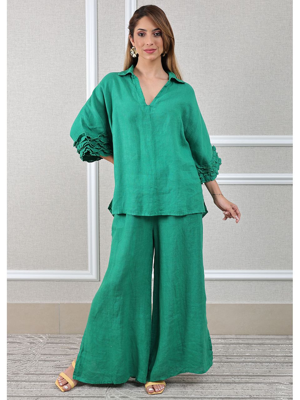 Conjunto Eduarda Linho Italiano Verde Bandeira