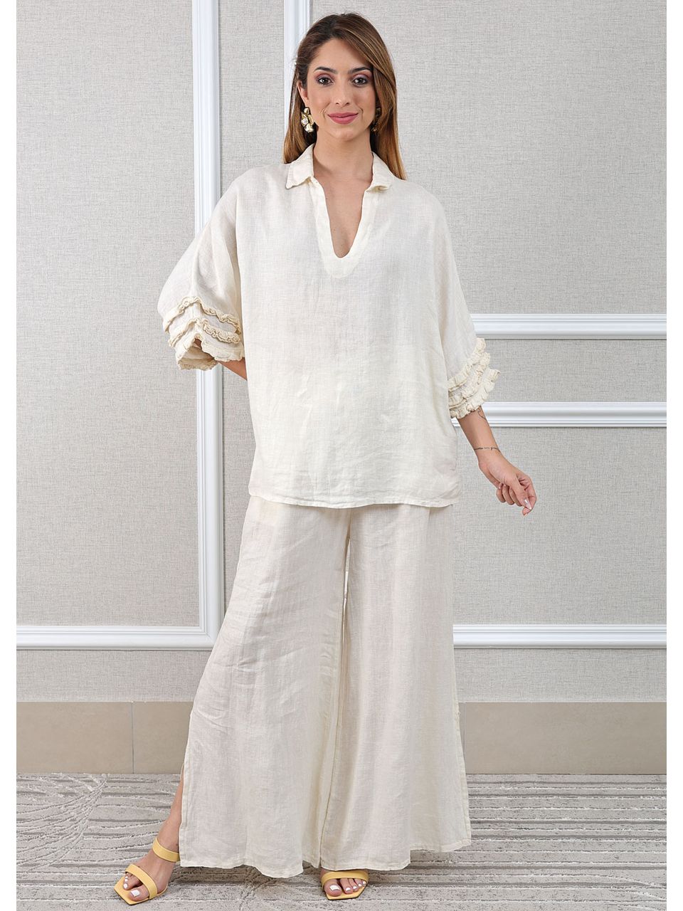 Conjunto Eduarda Linho Italiano Off White 