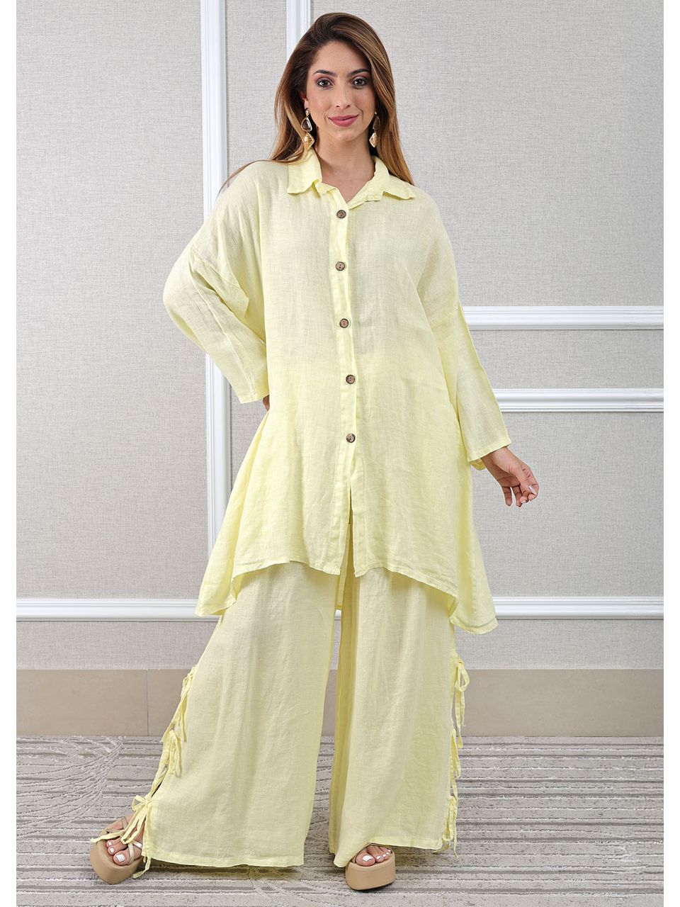 Conjunto Flora Linho Italiano Amarelo 