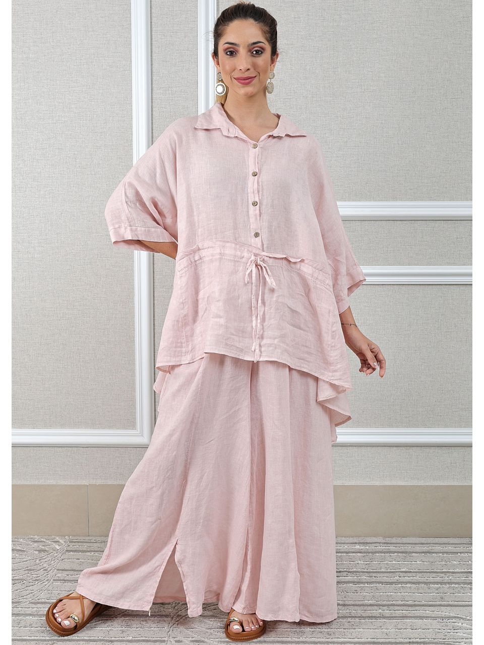 Conjunto Fatima Linho Italiano Rosa Bebe