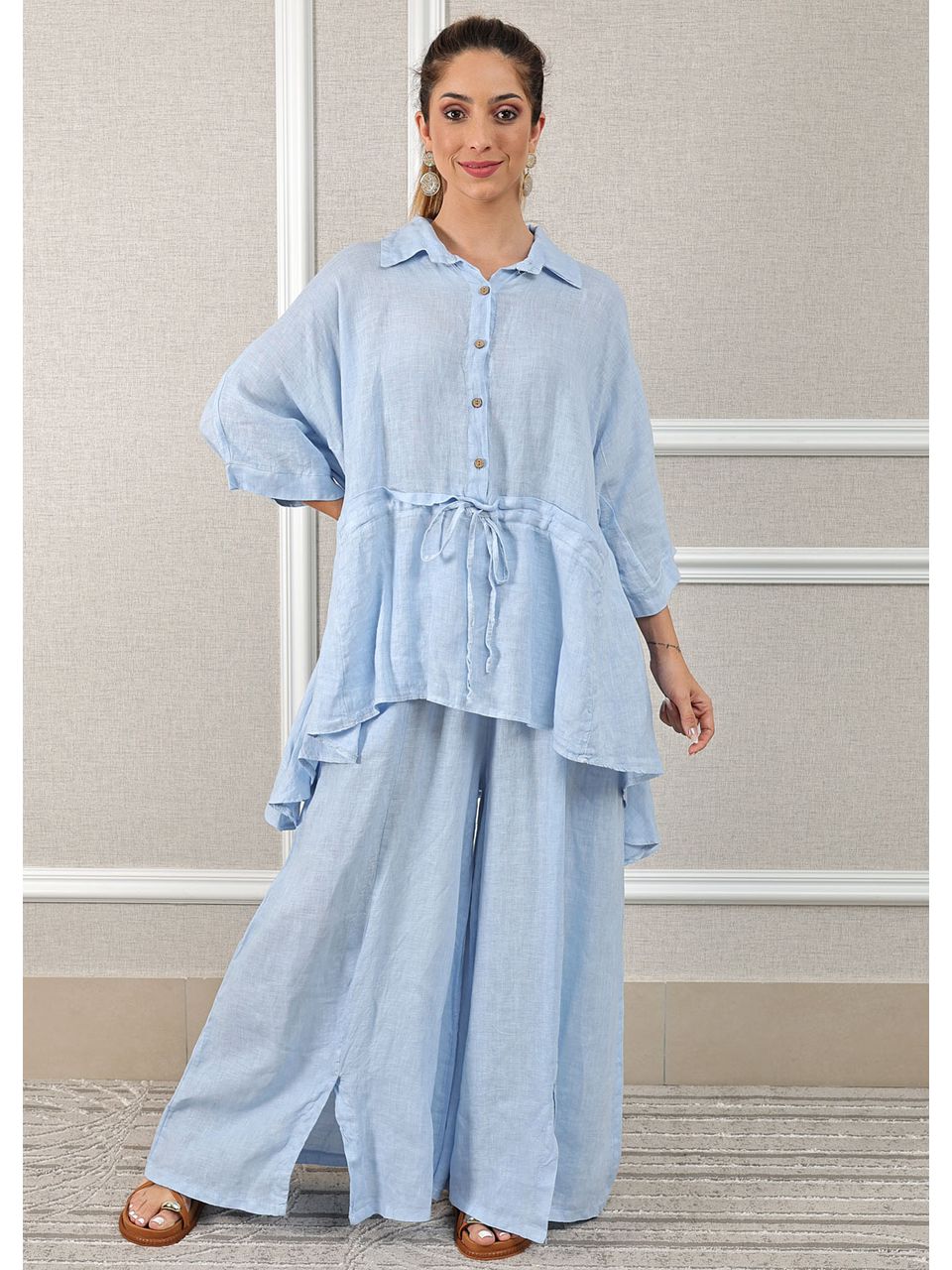 Conjunto Fatima Linho Italiano Azul Bebe