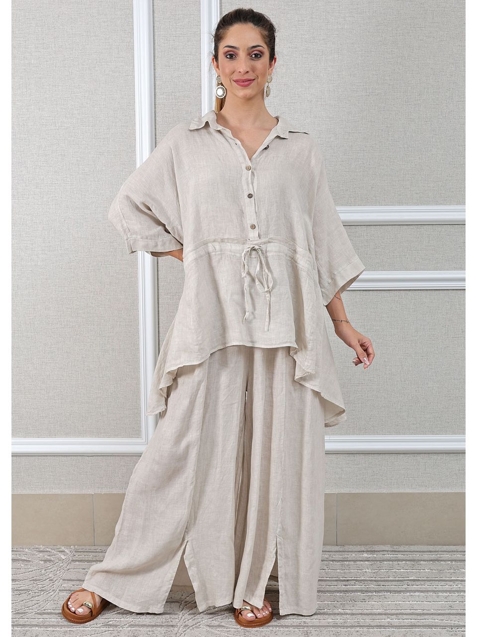 Conjunto Fatima Linho Italiano Bege