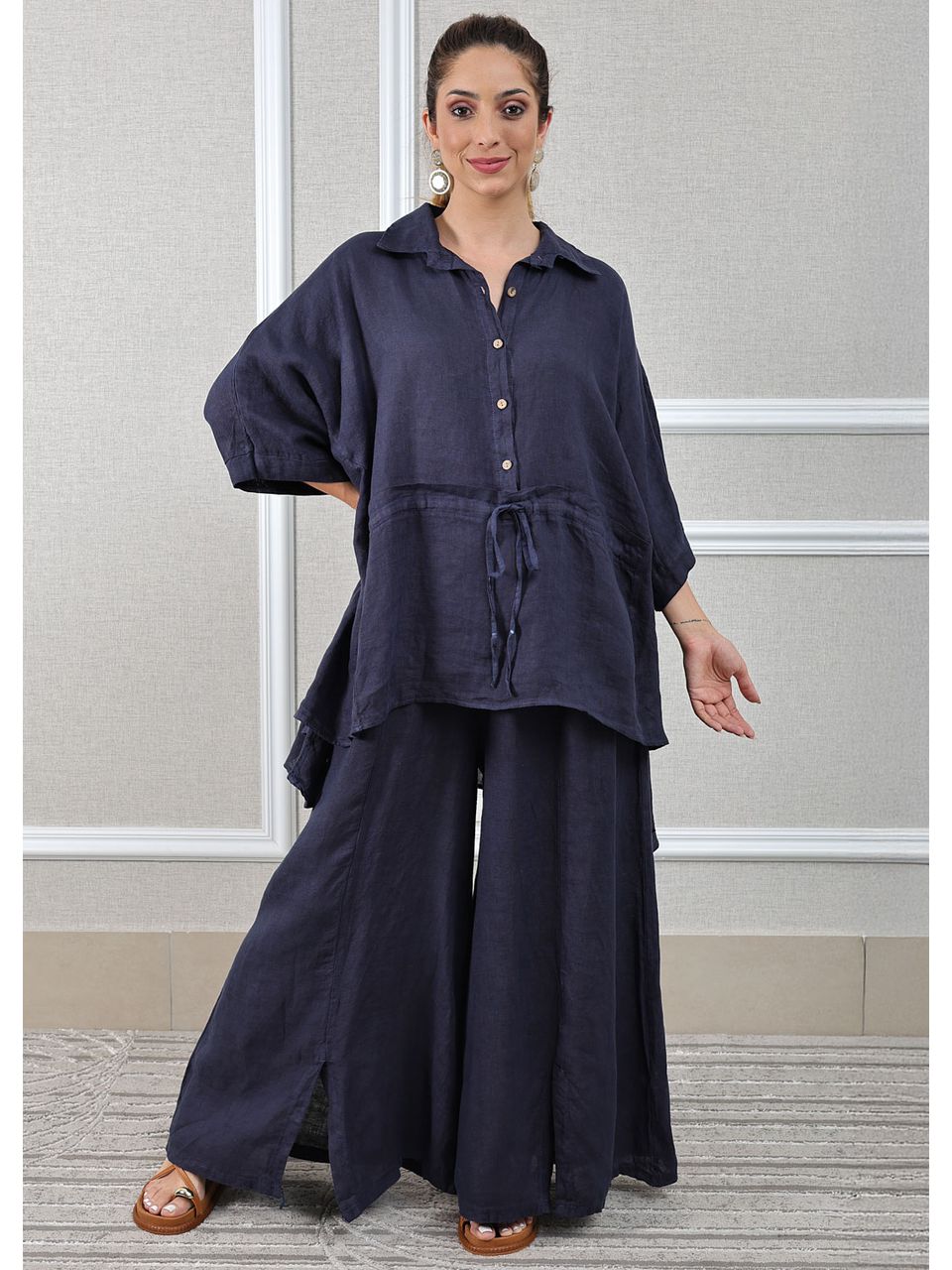 Conjunto Fatima Linho Italiano Azul Marinho