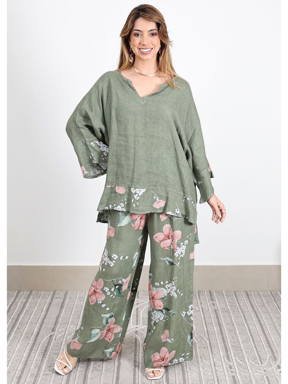 Conjunto Sophie Linho Italiano Verde Militar