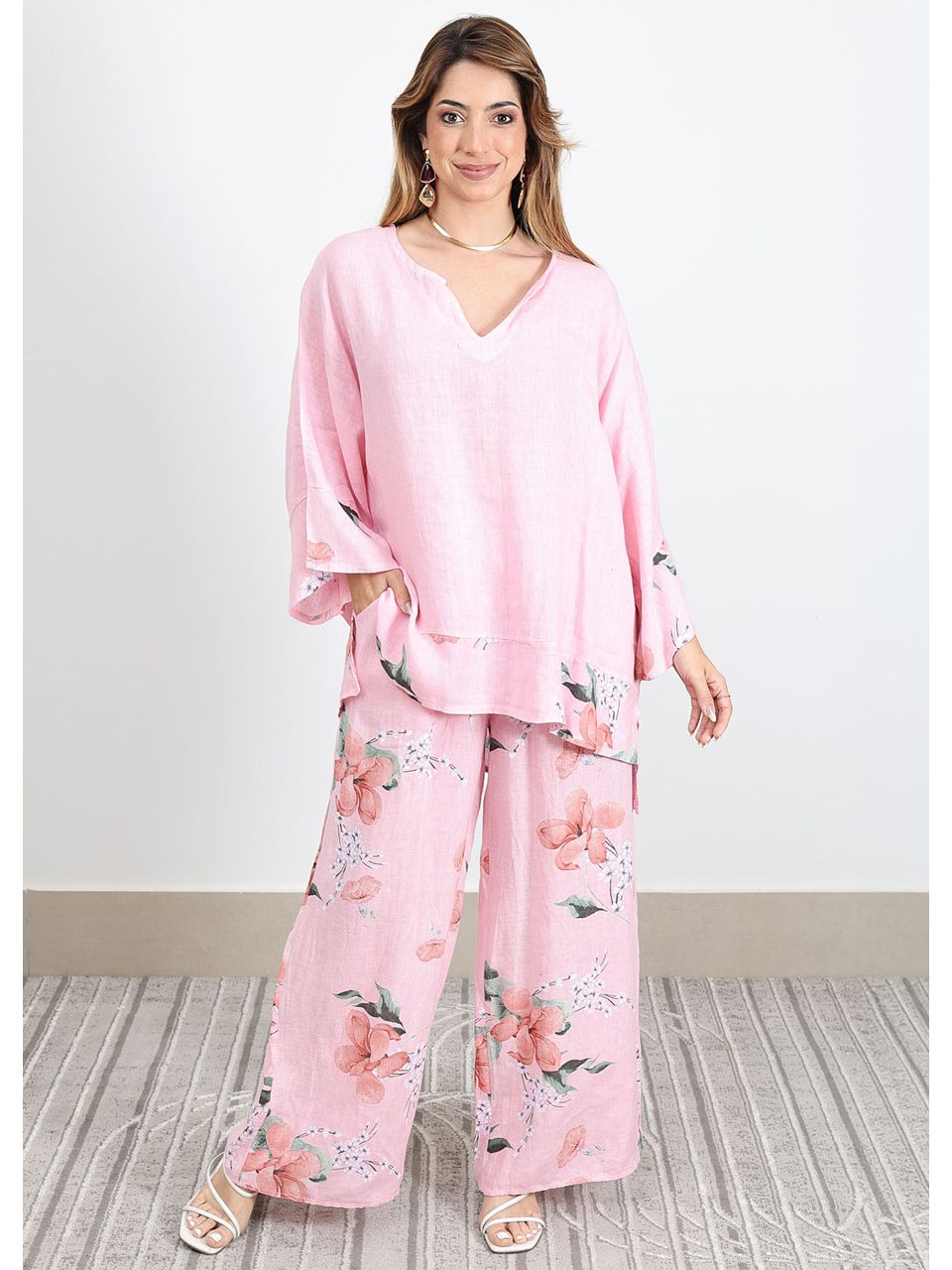 Conjunto Sophie Linho Italiano Rosa Chiclete