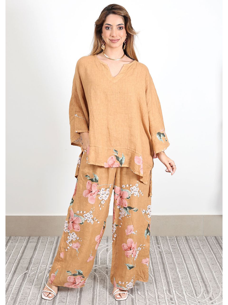 Conjunto Sophie Linho Italiano Caramelo