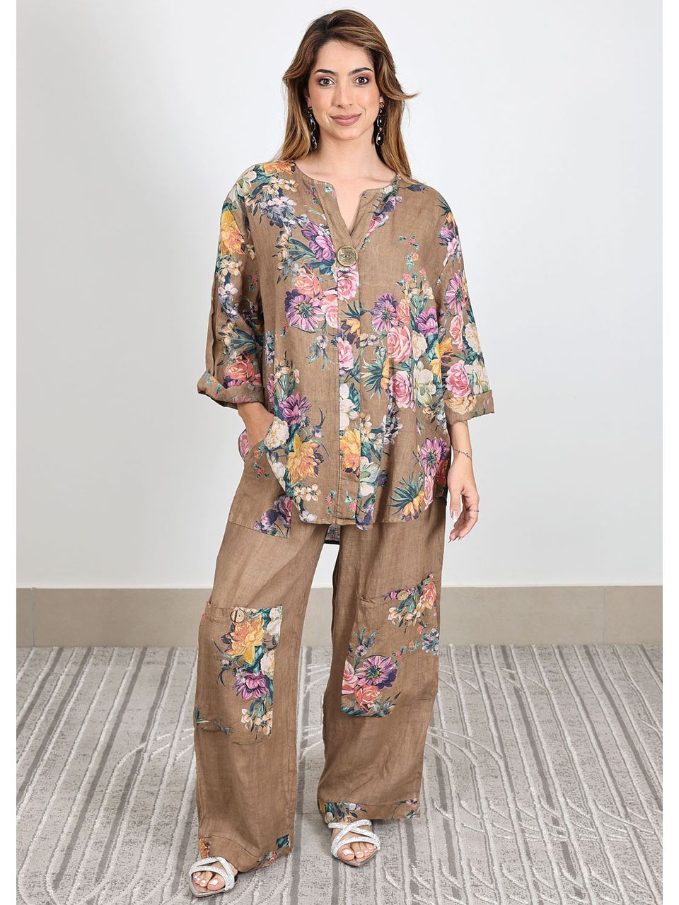 Conjunto Jaqueline Linho Italiano Caramelo