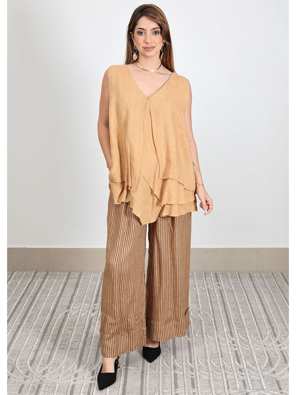 Conjunto Cristina Linho Italiano Caramelo