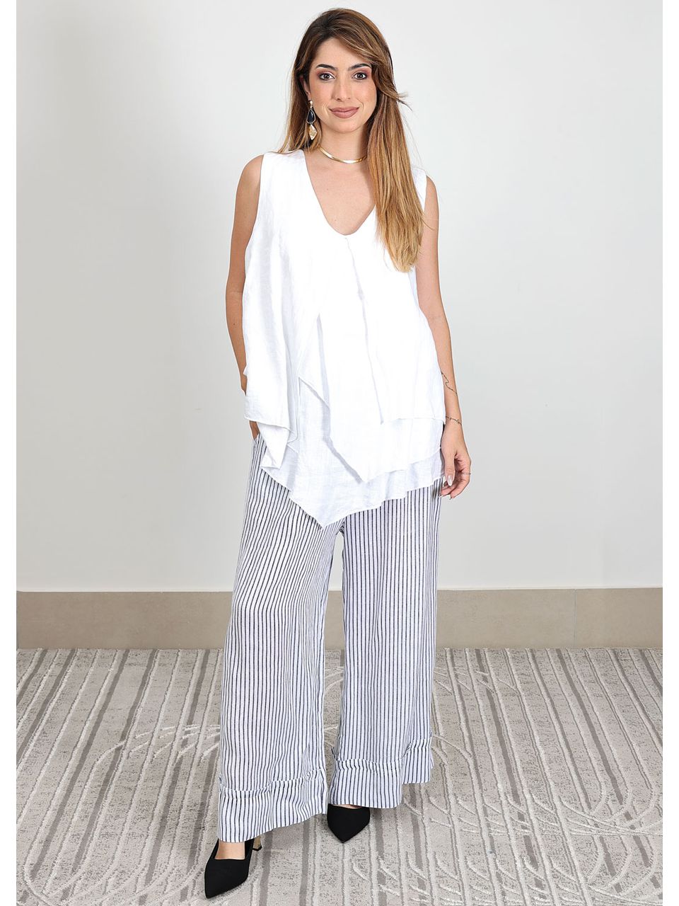 Conjunto Cristina Linho Italiano Branco