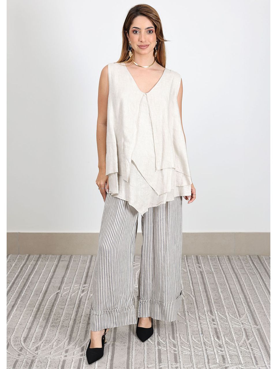 Conjunto Cristina Linho Italiano Bege