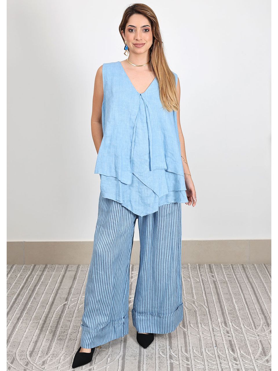 Conjunto Cristina Linho Italiano Azul Jeans 