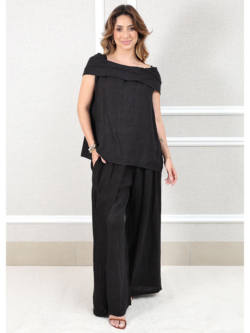 Conjunto Gabriela Linho Italiano Preto