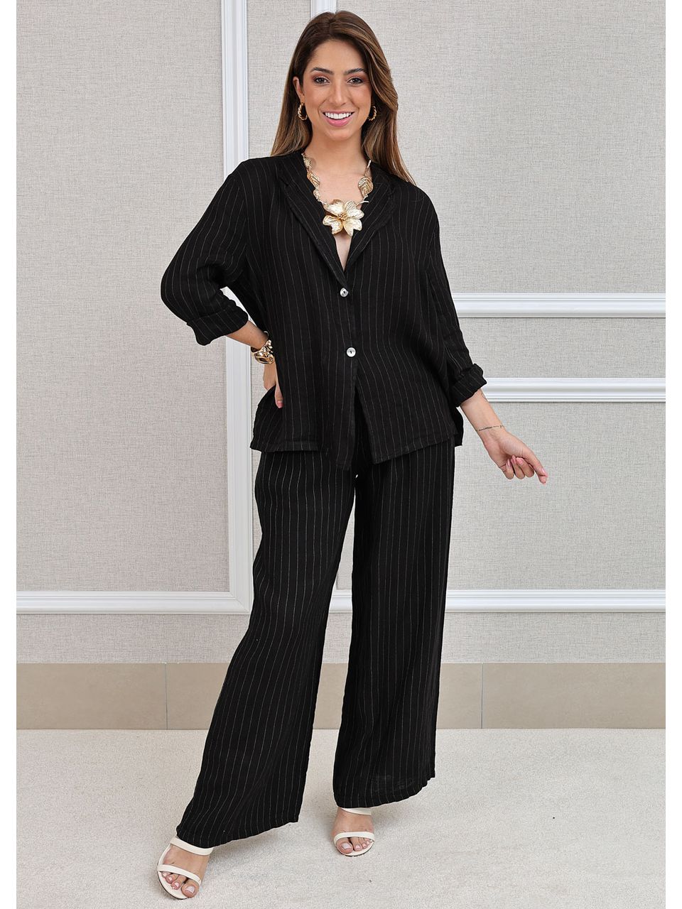 Conjunto Nayara Linho Italiano Preto