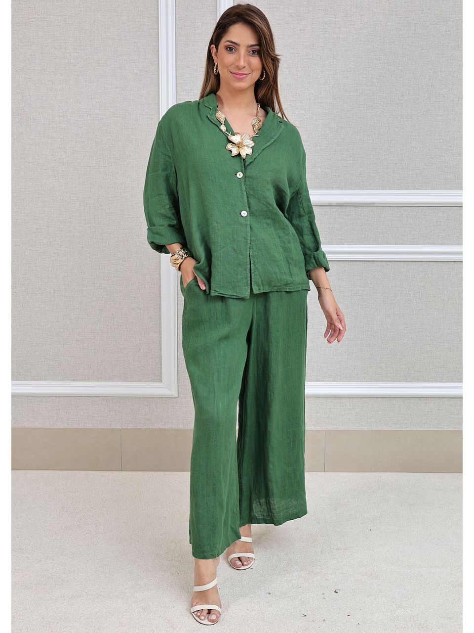 Conjunto Nayara Linho Italiano Verde Bandeira 