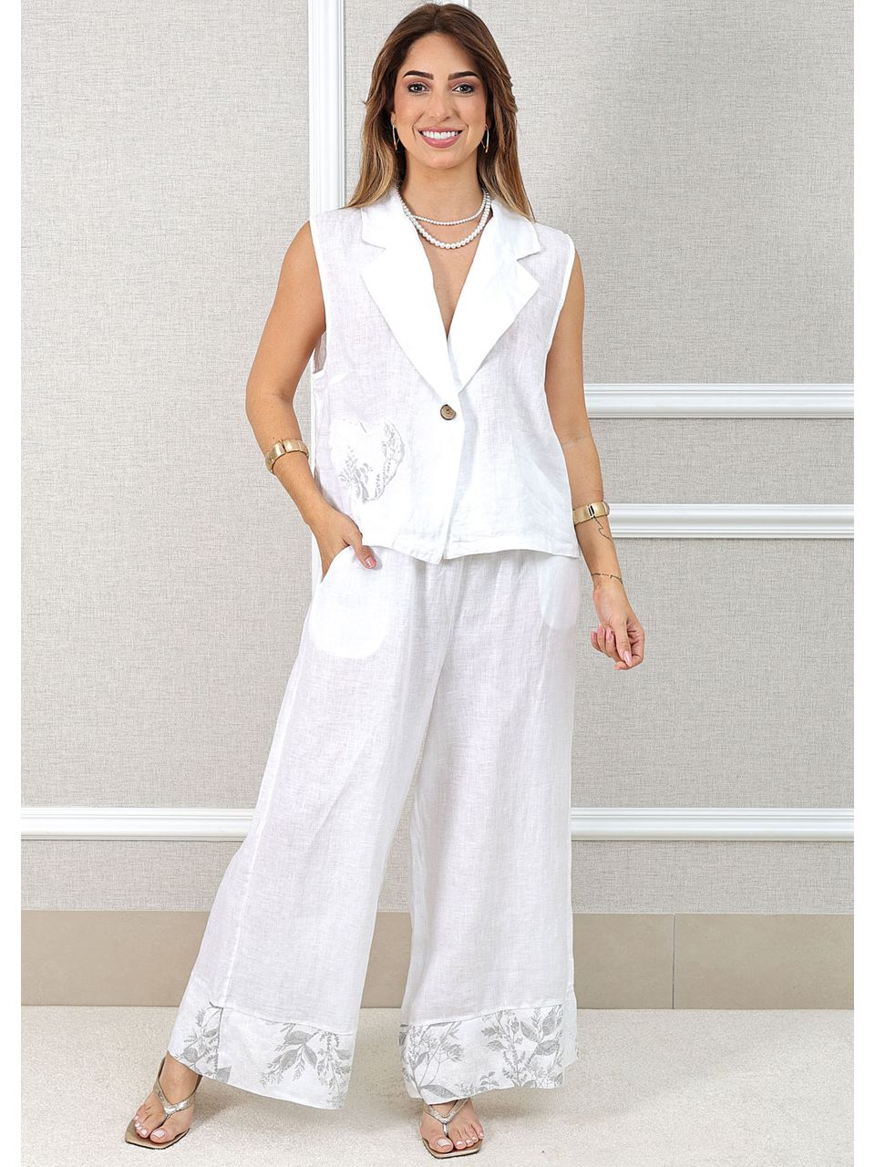 Conjunto Yasmin Linho Italiano Branco 