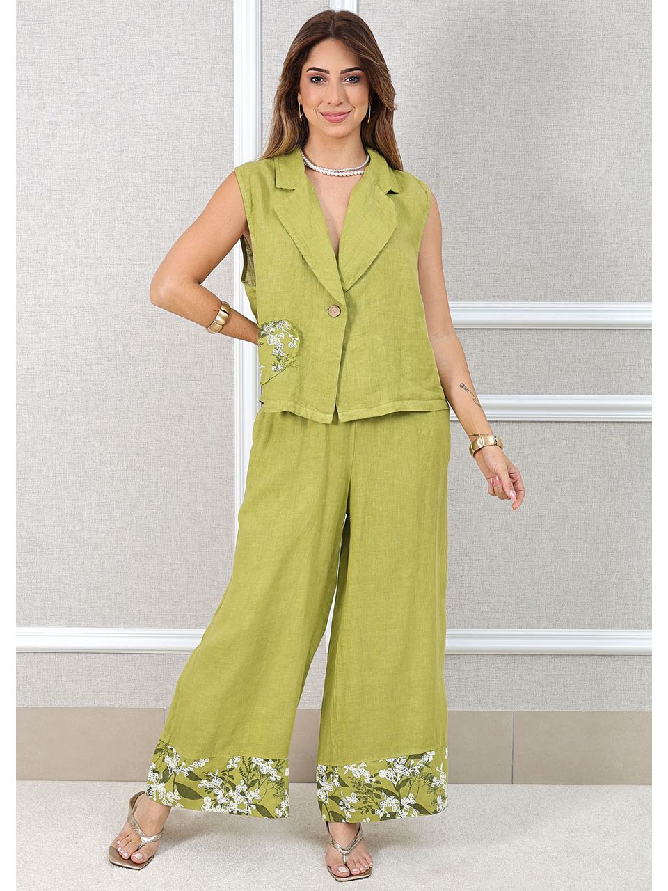 Conjunto Yasmin Linho Italiano Verde Pistache 