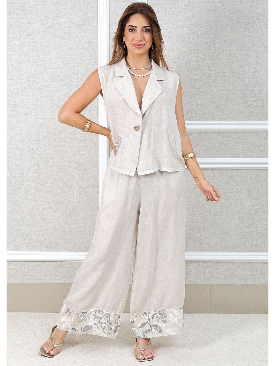 Conjunto Yasmin Linho Italiano Bege