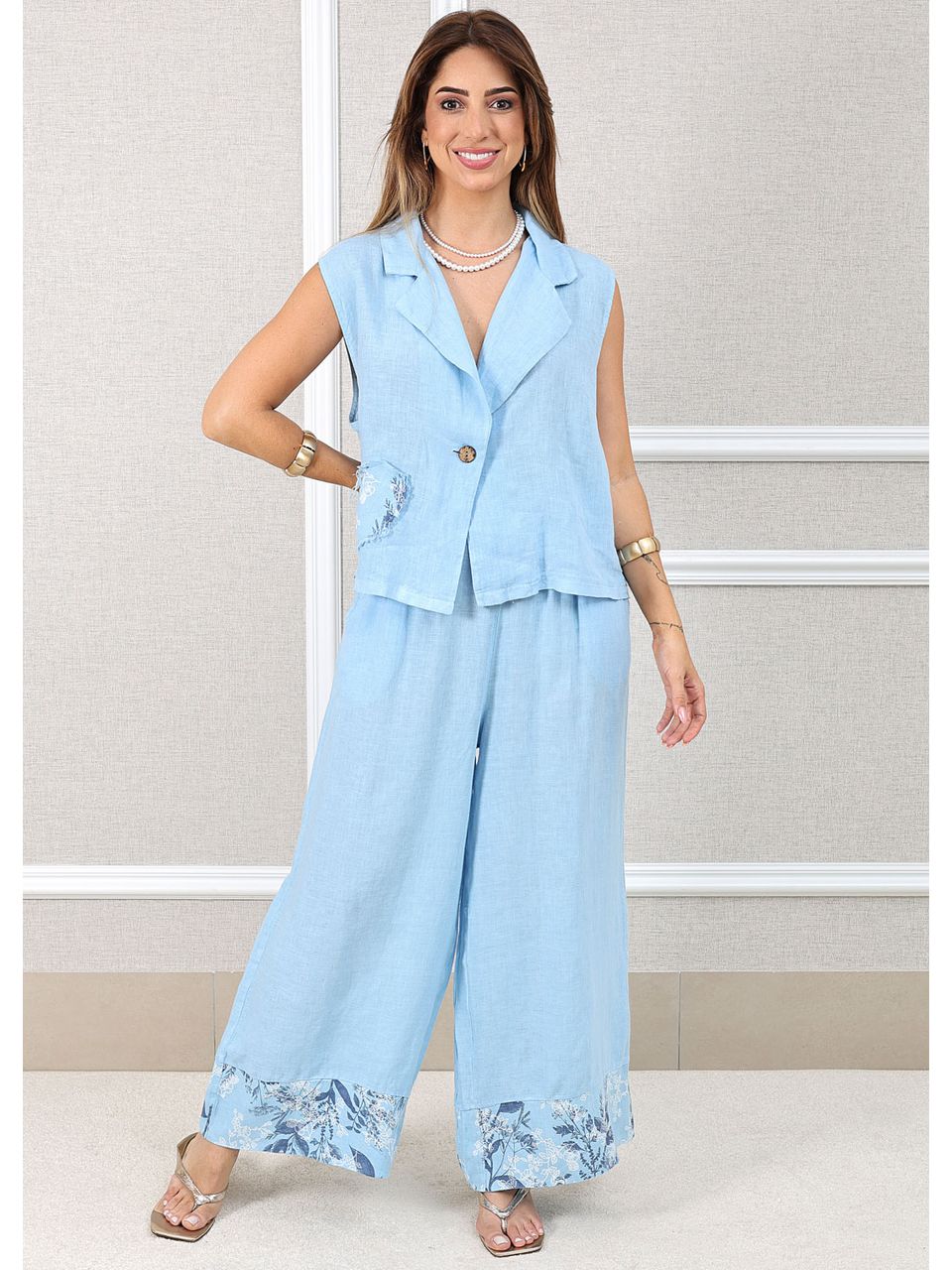 Conjunto Yasmin Linho Italiano Azul Bebe