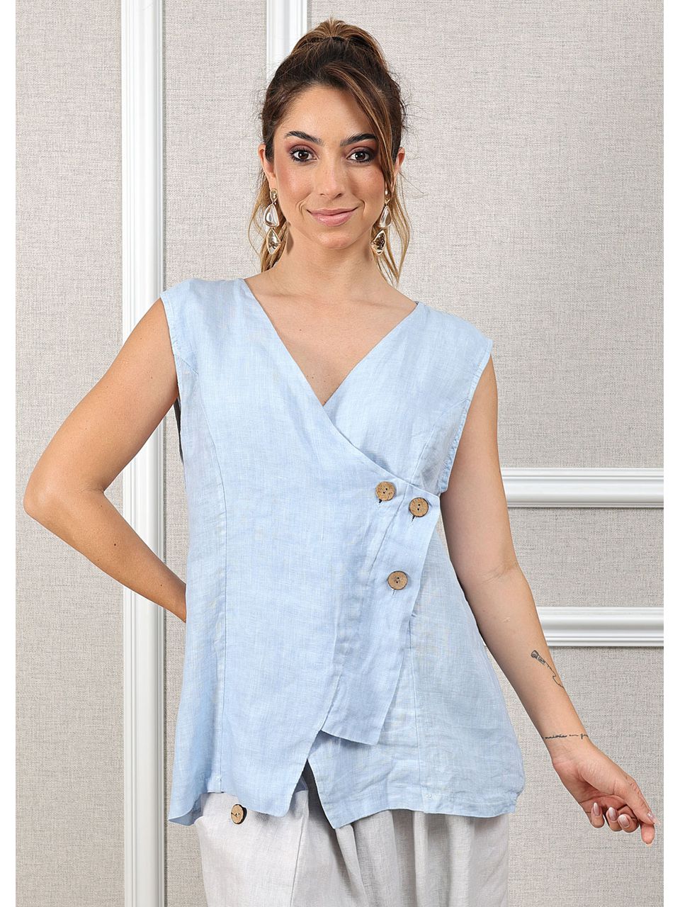 Regata Brenda Linho Italiano Azul Bebe