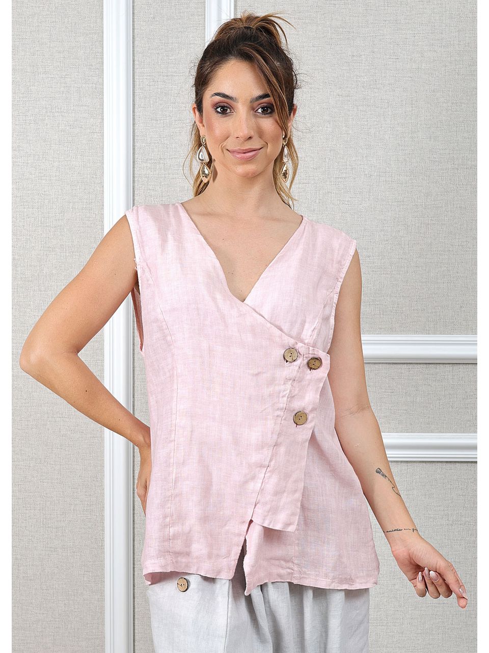 Regata Brenda Linho Italiano Rosa Bebe