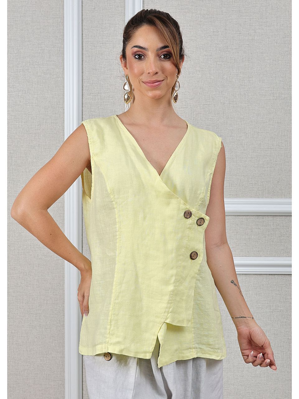 Regata Brenda Linho Italiano Amarelo