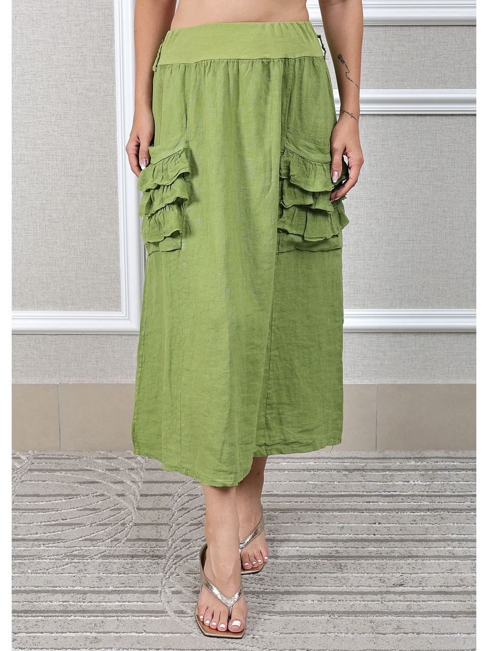 Saia Adriana Linho Italiano Verde Pistache 