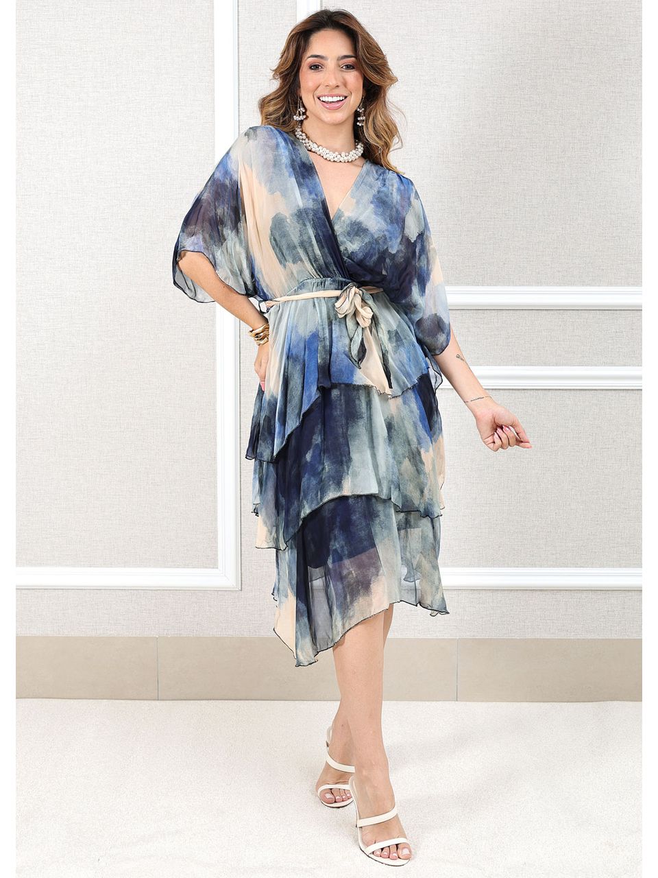 Vestido Mia Seda Italiana Azul Marinho