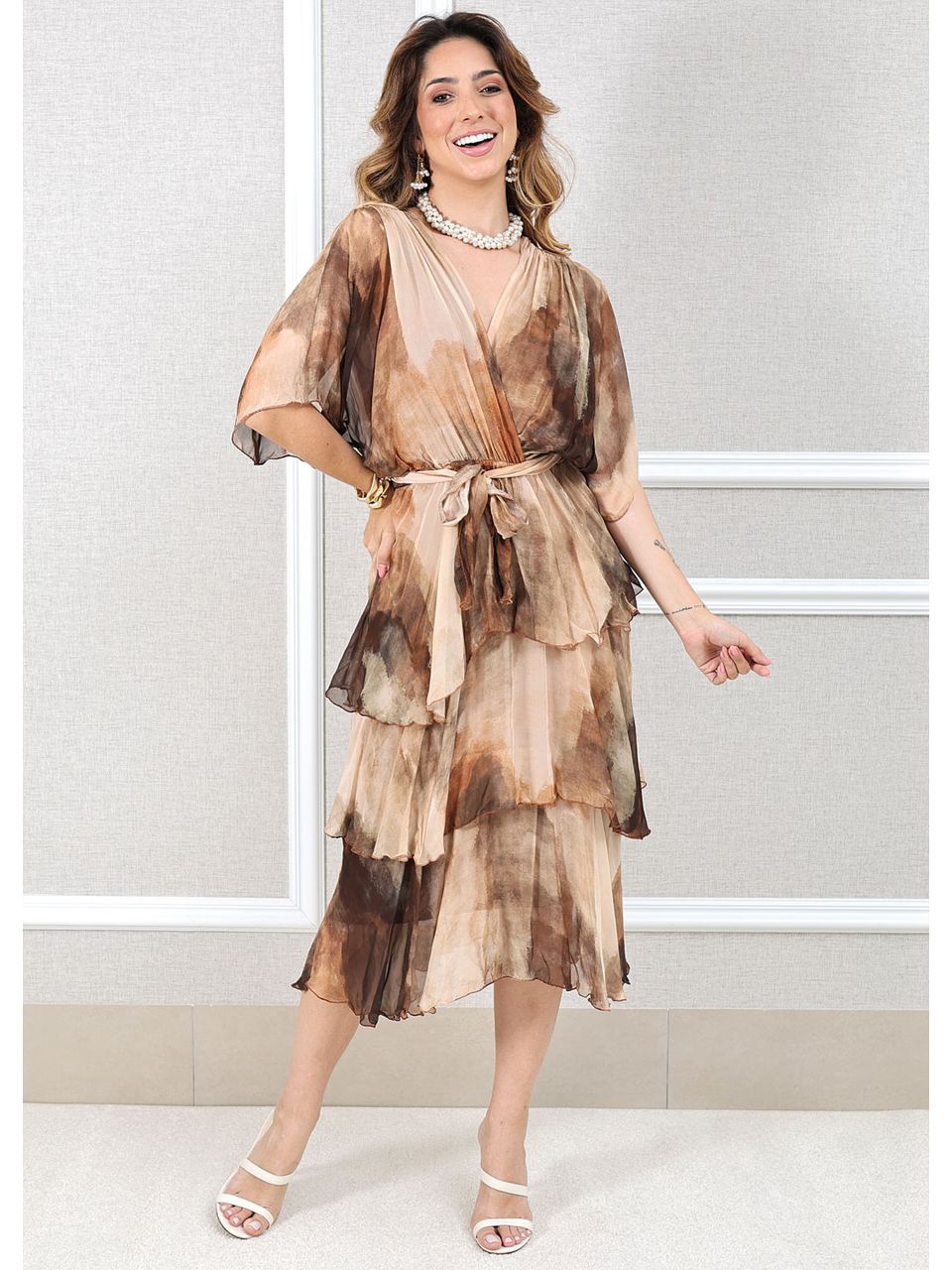 Vestido Mia Seda Italiana Caramelo