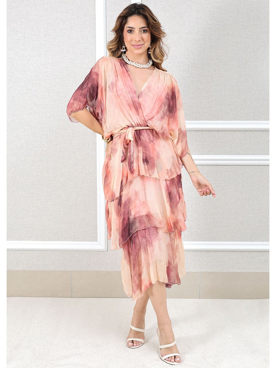 Vestido Mia Seda Italiana Rosa 