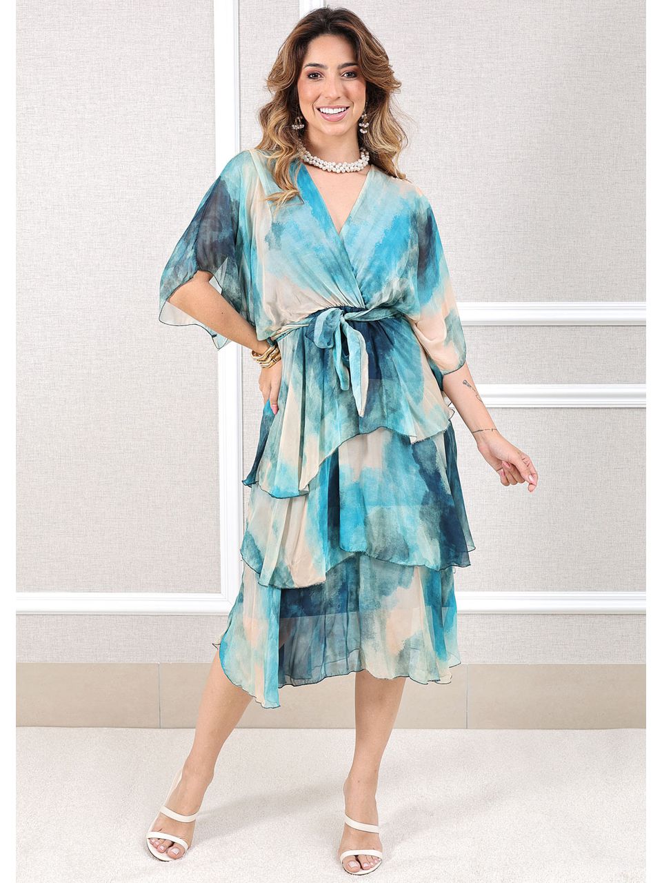 Vestido Mia Seda Italiana Azul Celeste 