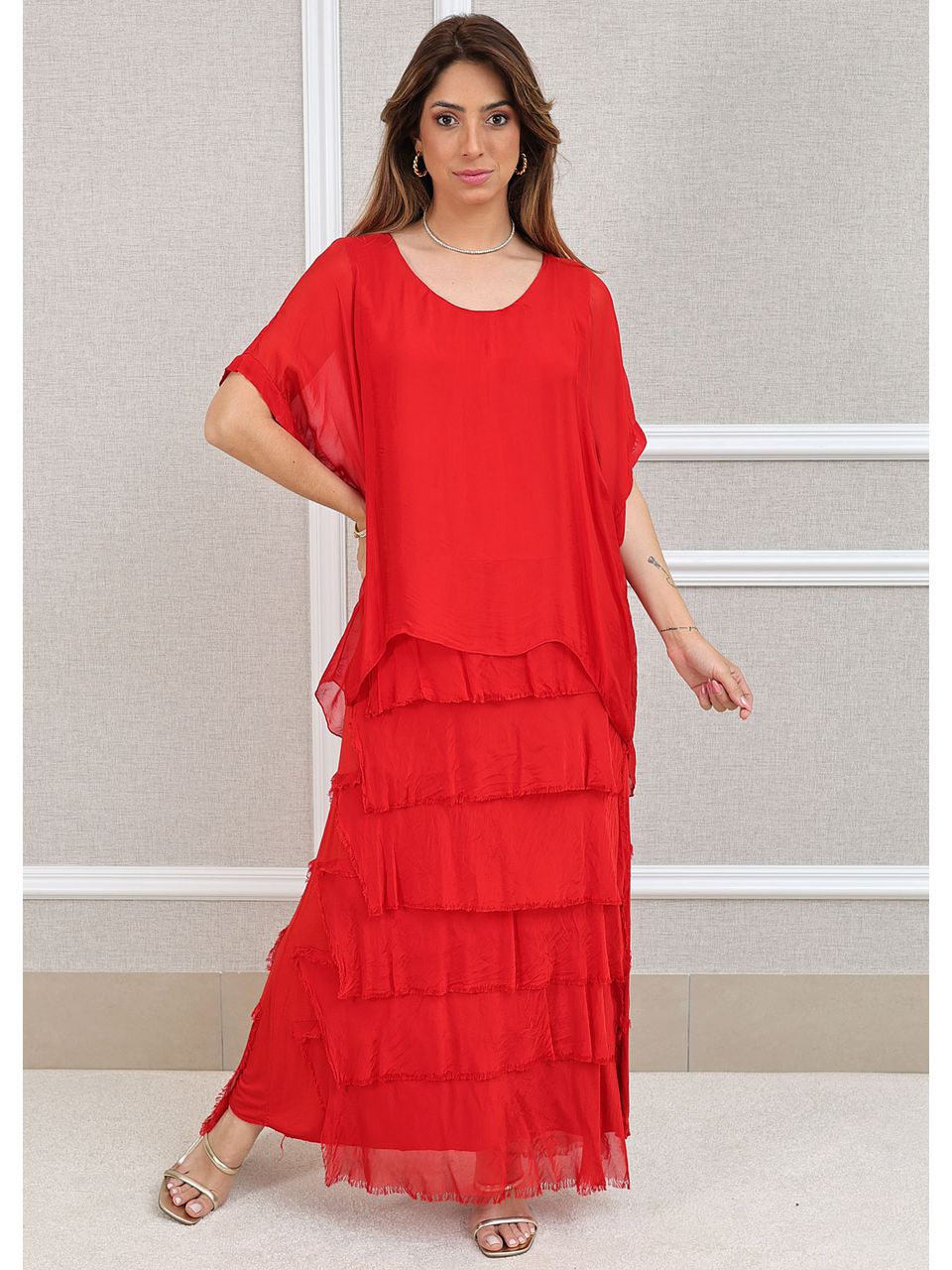 Vestido Julia Seda Italiana Vermelho .