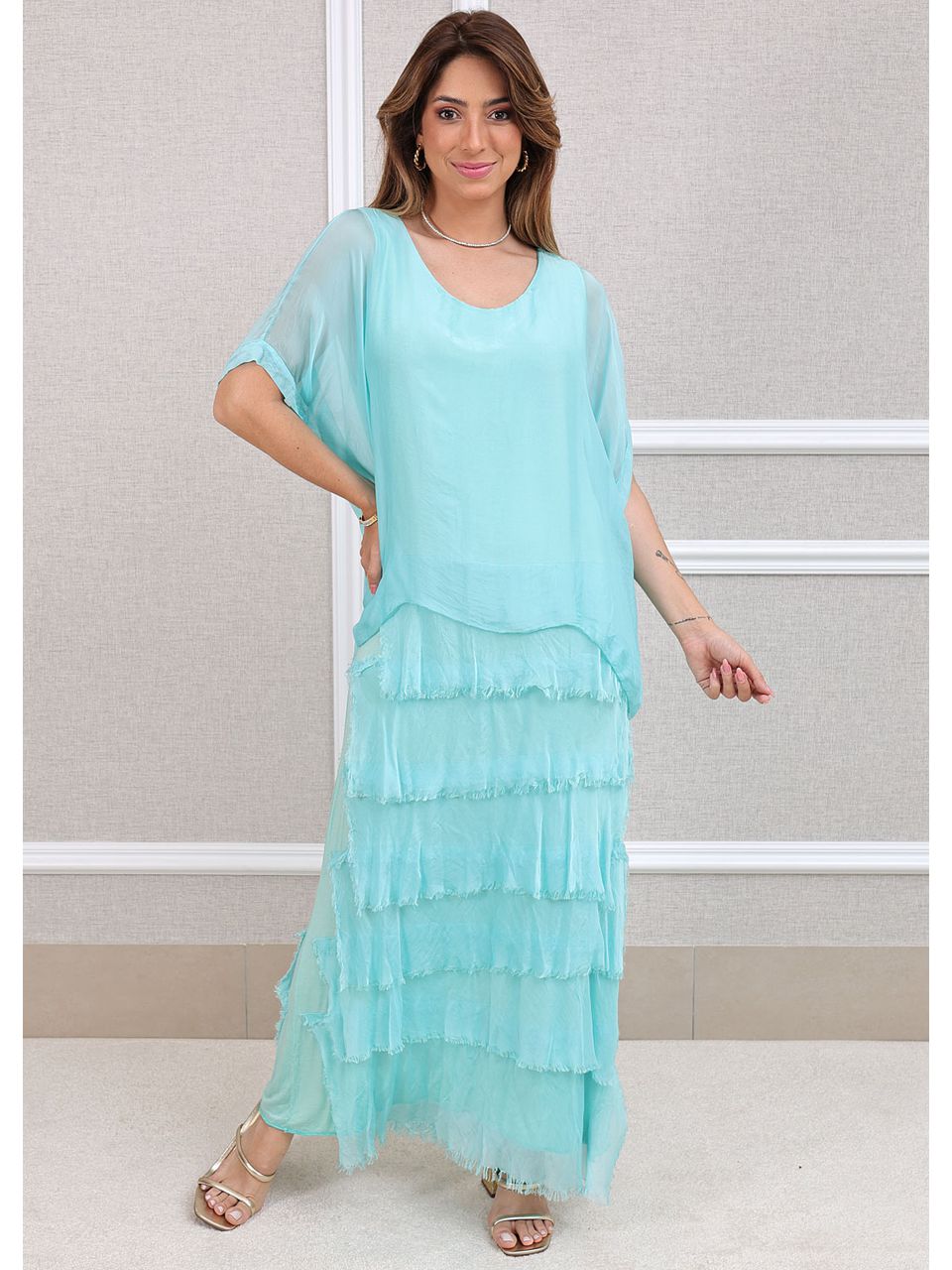 Vestido Pietra Seda Italiana Verde Água 